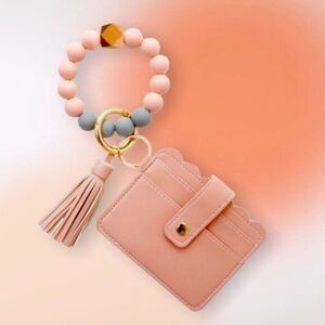BEADED Bracelet Wristlet Keyring‎ Wallet Holder Pink NEW
